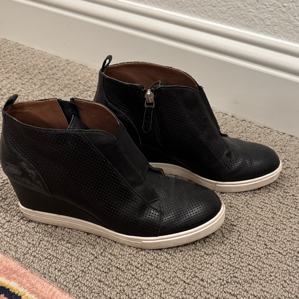 Paolo Black Perforated Wedge Shoes